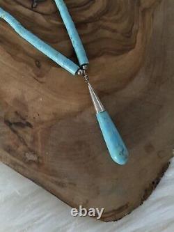 Navajo Native American Turquoise Heishi Collier De Perles D'argent Sterling