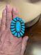 Navajo Native American Turquoise Sterling Silver Anneau À Grappes Signé 9