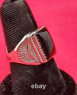Navajo Noir Onyx Taille 8 Argent Sterling Anneau Native American Vintage USA