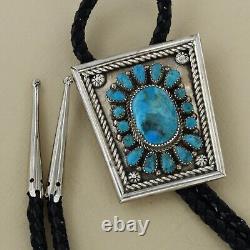 Navajo Old Pawn Traditionnel Argent Sterling Large Turquoise Cluster Bolo Tie