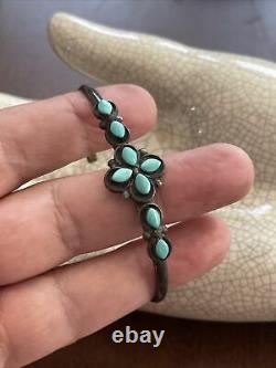 Navajo Old Pawn Vintage Patina Turquoise Sterling Bracelet En Argent Cuff Floral