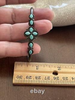 Navajo Old Pawn Vintage Patina Turquoise Sterling Bracelet En Argent Cuff Floral