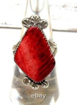 Navajo Red Spiny Bague Taille 8 Argent Sterling Native American Signed
