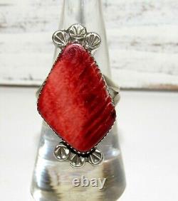 Navajo Red Spiny Bague Taille 8 Argent Sterling Native American Signed