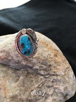 Navajo Ring Native American Kingman Turquoise Sterling Silver Sz 8