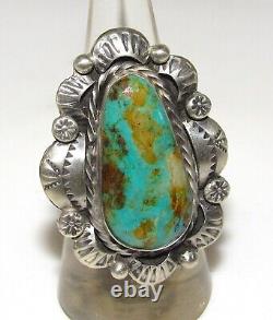 Navajo Royston Turquoise Statement Ring Sz 7 Argent Sterling Signé Native