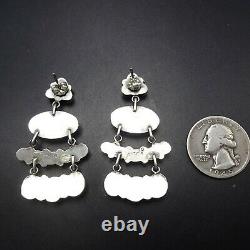 Navajo Silver Sterling Turquoise Cluster Dangle Pierced Eerings Renelle Perry