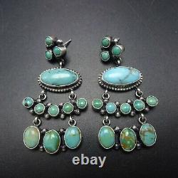 Navajo Silver Sterling Turquoise Cluster Dangle Pierced Eerings Renelle Perry
