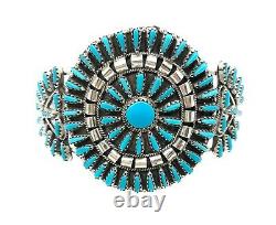 Navajo Stabiliser Turquoise Cluster Sterling Argent Cuff Bracelet Par Violet Begay