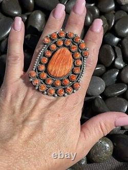 Navajo Sterling Argent Orange Spiny Cluster Jumbo Ring Sz 7.5