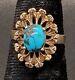Navajo Taille De La Bague 4.5 Bisbee Blue Turquoise 12k Gold Fill Native American Usa