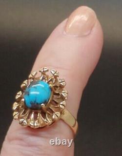 Navajo Taille De La Bague 4.5 Bisbee Blue Turquoise 12k Gold Fill Native American USA
