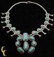Navajo Turquoise & Sterling Silver Squash Collier Blossom