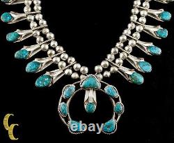 Navajo Turquoise & Sterling Silver Squash Collier Blossom