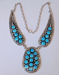 Nouveau collier en argent sterling turquoise Navajo de Charles Johnson, Amérindien