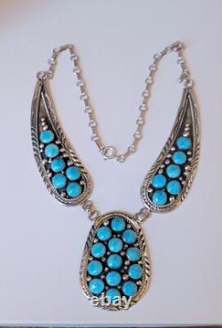 Nouveau collier en argent sterling turquoise Navajo de Charles Johnson, Amérindien