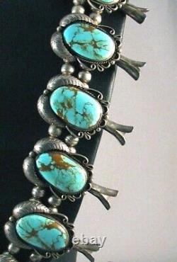 Old Natural Royston Turquoise Squash Blossom Necklace, Old Pawn C1960s, Huge