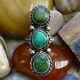 Old Navajo Fred Harvey Era Green Turquoise Triple Pierre Anneau Signé H Taille 8