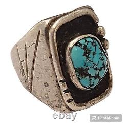 Old Pawn Native American Godber Turquoise Navajo Sterling Silver Lingot Ring Sz9