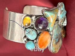Old Pawn Native American Sterling 925 Turquoise Cuff Multi Stones E. Kee Navajo