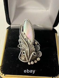 Old Pawn Navajo Amérindienne Indienne Mère De Pearl Silver Sterling Ring 6,5