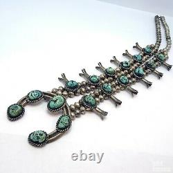 Old Pawn Navajo Sterling Silver Squash Blosom Collier 27,5 Turquoise W2c1