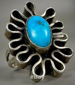 Old Pawn Vintage Navajo Native American Sterling Silver Turquoise Ring Unique