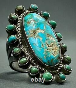 Old Vintage 1930s Navajo Native American Sterling Silver Turquoise Cluster Ring