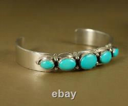 Ouf! Sleeping Belle Turquoise Row Navajo Sterling Bracelet Cuff Argent Signé