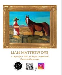 Peinture de portrait originale amérindienne signée Liam Matthew Navajo Western