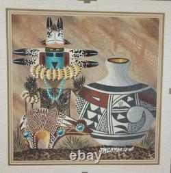 Peinture de sable Navajo amérindienne Kachina Thunder River signée James Cambridge