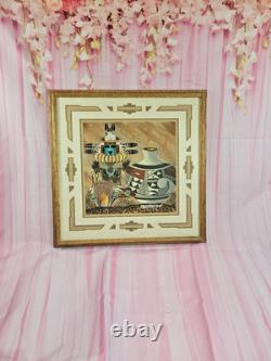 Peinture de sable Navajo amérindienne Kachina Thunder River signée James Cambridge