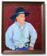 Peinture Portrait Vintage Am&eacute;rindienne Navajo - 1967