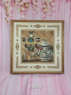Peinture sur sable navajo amérindienne Rivière Tonnerre Kachina signée James Cambridge