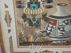 Peinture sur sable navajo amérindienne Rivière Tonnerre Kachina signée James Cambridge
