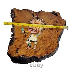 Peinture vintage amérindienne navajo du danseur Kachina du soleil Tawa sur une planche de bois signée.