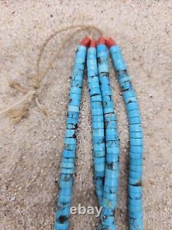 Pendentif Jacla Navajo amérindien à double rangée de coquillage de turquoise et de corail