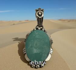 Pendentif Navajo amérindien Leroy Silver en argent sterling et turquoise Kingman
