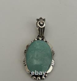 Pendentif Navajo amérindien Leroy Silver en argent sterling et turquoise Kingman
