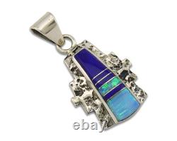 Pendentif Navajo en argent 925 avec pierre précieuse naturelle, fait main par un artiste amérindien C80s