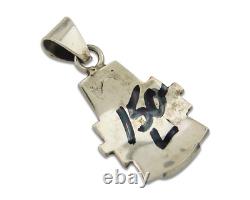 Pendentif Navajo en argent 925 avec pierre précieuse naturelle, fait main par un artiste amérindien C80s