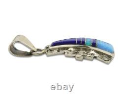 Pendentif Navajo en argent 925 avec pierre précieuse naturelle, fait main par un artiste amérindien C80s