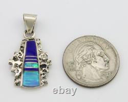 Pendentif Navajo en argent 925 avec pierre précieuse naturelle, fait main par un artiste amérindien C80s