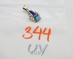 Pendentif Navajo en argent 925 avec pierre précieuse naturelle, fait main par un artiste amérindien C80s