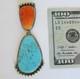 Pendentif Am&eacute;rindien Navajo En Argent Sterling, Turquoise Et Hu&icirc;tre &eacute;pineuse 3l Par Betty Joe