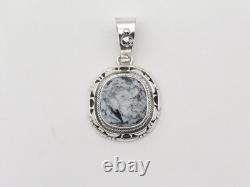 Pendentif amérindien Navajo fait main en argent sterling et turquoise White Buffalo