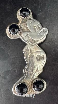 Pendentif/broche Mickey Mouse en argent sterling onyx, petit ensemble pointillé navajo amérindien