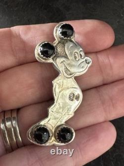 Pendentif/broche Mickey Mouse en argent sterling onyx, petit ensemble pointillé navajo amérindien