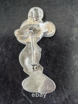 Pendentif/broche Mickey Mouse en argent sterling onyx, petit ensemble pointillé navajo amérindien