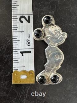 Pendentif/broche Mickey Mouse en argent sterling onyx, petit ensemble pointillé navajo amérindien